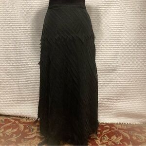 Laura Ashley tiered Goth Black Maxi SKIRT long diagonal cut with tattered hem